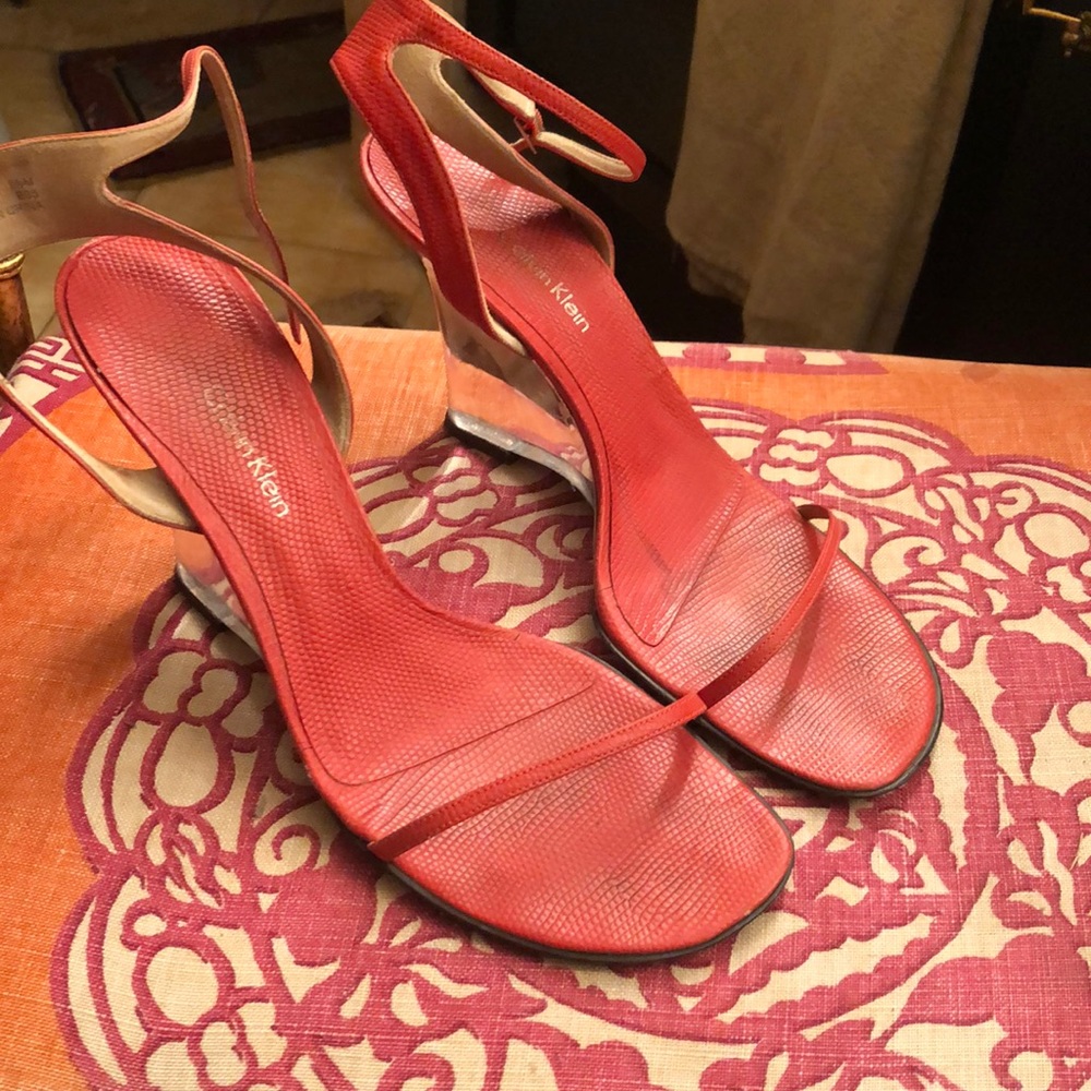 Calvin Klein tangerine heel with acrylic wedge